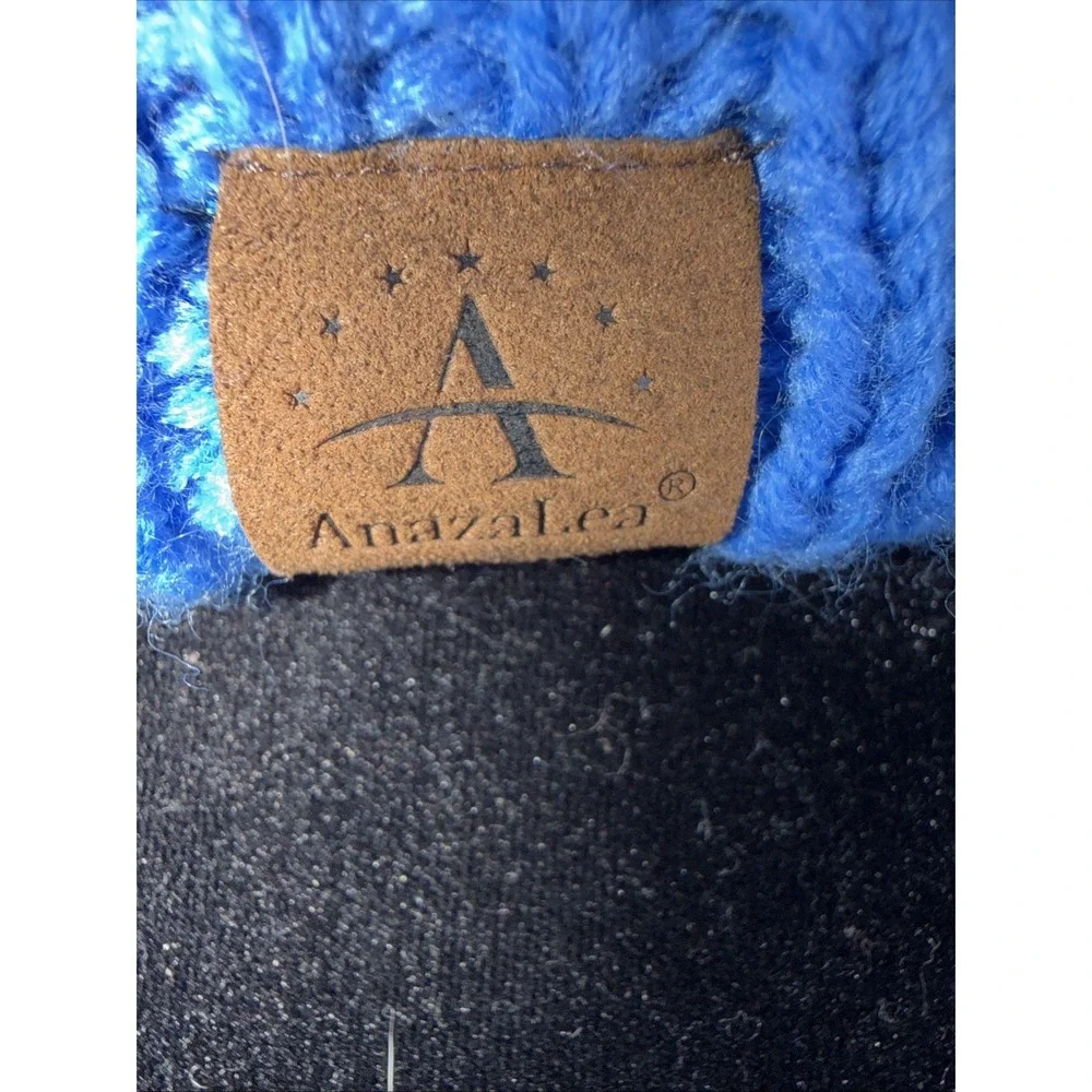 Anazalea Blue Knit Beanie Hat Faux Fur Lining Warm Stylish Winter‎ Ski
